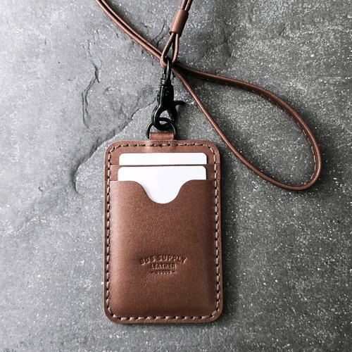 Brooks Brown Handcrafted Leather Lanyard ID Card Holder Triple Slot