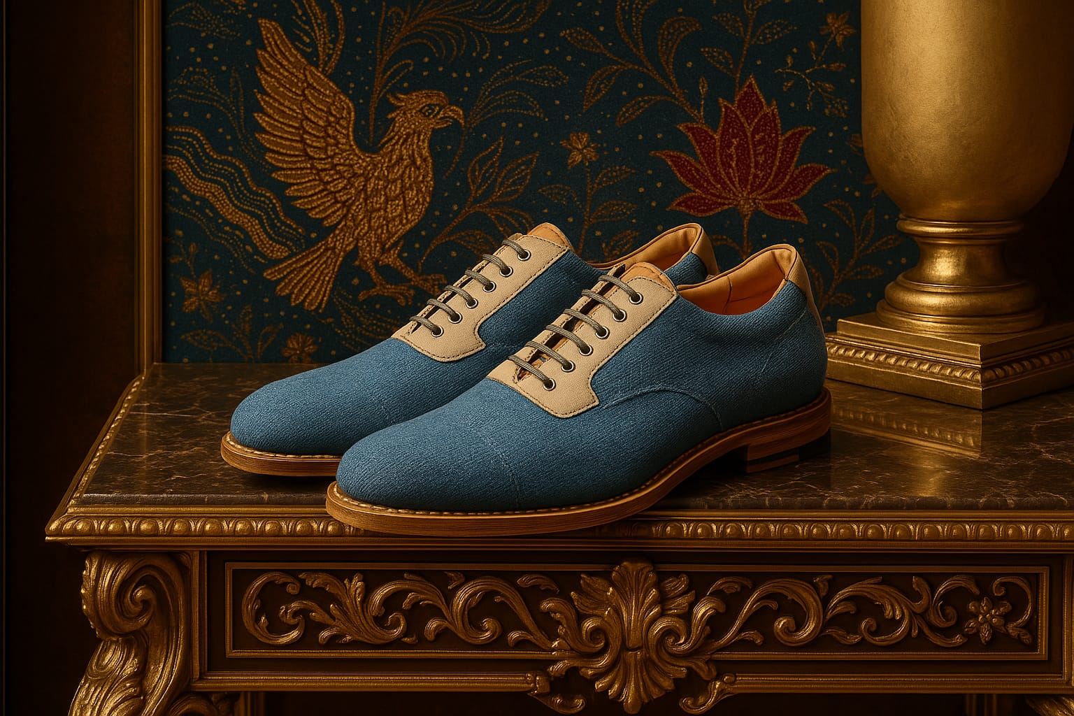 Bali Blue Silk low-top fashion sneakers from LeMei.de, crafted from premium blue silk